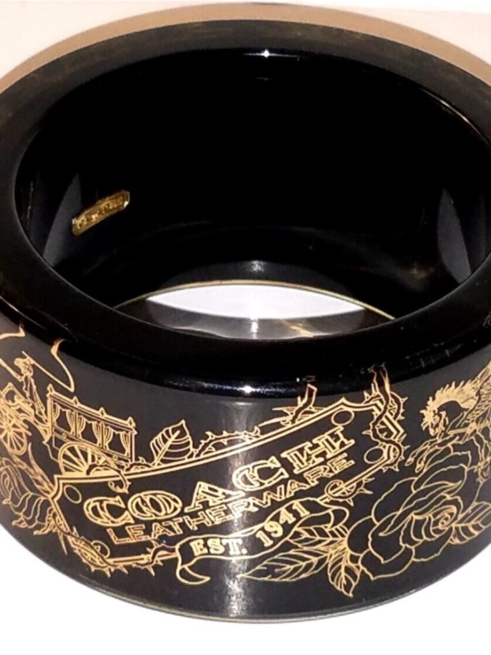 COACH Acrylic Tattoo Black and Gold Logo Bangle Bracelet